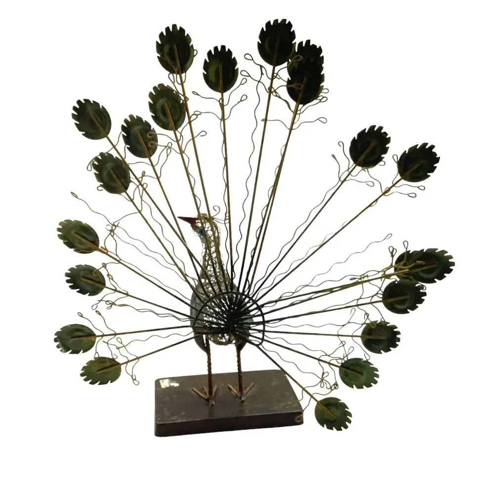 Vtg Pier 1 MCM Sculptural Metal Wirework‎ Peacock Decor Art Deco Boho Chic 13.5